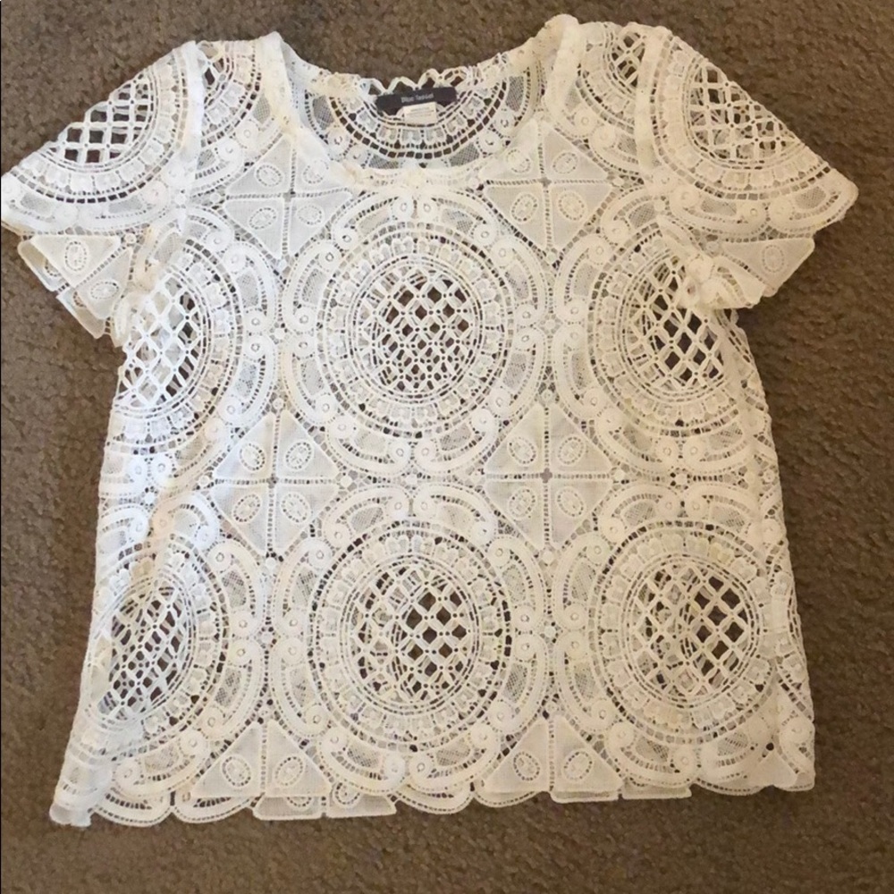 Blue Tassel white sheer top